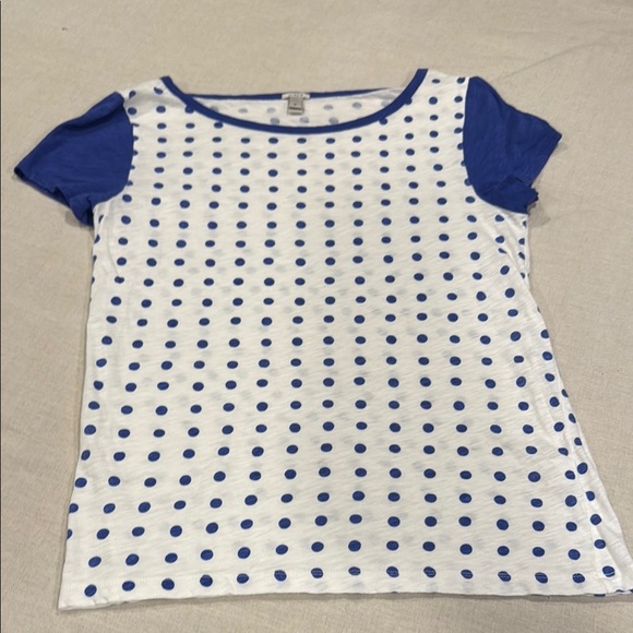 J. Crew Blue and White Polk-a-Dot Short Sleeve Tee size M - Picture 1 of 6